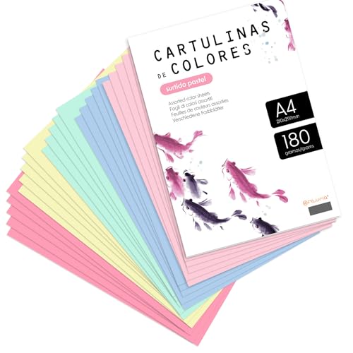 Papier Cartonné Coloré, Papier A4 Couleurs Assorties Pastel 180g, Idéal pour l'Artisanat, l'Impression de Documents et les Conceptions Créatives, Papier Coloré · Ofituria (x10, Assortiment Pastel)