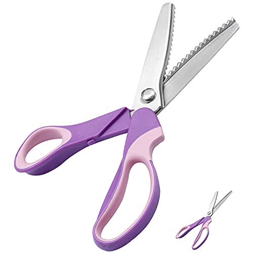 Ciseaux cranteurs 23,5 cm Ciseaux de couture professionnels en acier inoxydable pour travaux manuels, pour cuir, coton, papier, tissu (Mauve)