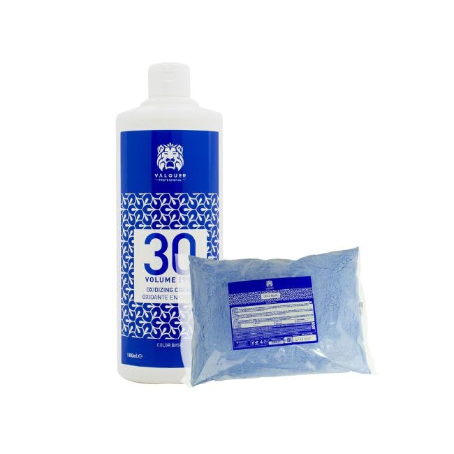 Valquer Profesional Valve Pack Crème Oxygénée Stabilisée, 30 Volumes (9%) 1000 Millilitres + Poudre Blanchissante 500 Gr, 1500 G, 2 Unités