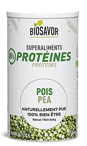 BIOSAVOR - Poudre de protéines de Pois Bio 400g - Pea protein powder - 100% Naturelle & Pure - Vegan et sans Gluten - Fabriqué en France