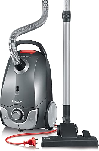 Severin BC 7055, Aspirateur Traîneau avec Sac (Classe Énergétique A, Buse Parquet et Set 3 Accessoires Inclus, S´POWER snowwhiteXL) Gris/Rouge