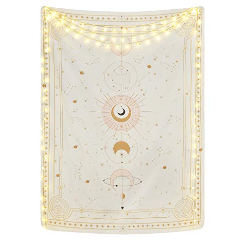 Yugarlibi Tapisserie murale avec phases de la lune - Constellation mystérieuse - Ciel étoilé - Cartes de tarot - Tenture murale esthétique rétro astrologie - Art mural pour chambre à coucher, salon -