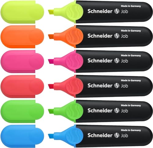 Schneider 115096 Pochette de 6 surligneurs Jaune/Orange/Rose/Vert/Rouge/Bleu