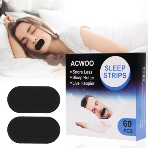 ACWOO Sleep Strips Mouth Tape, 60Pcs Anti Ronflement Bouche Bandes, Adhésif Sleep Strips Bandes, Buccales Anti-Ronflement, Améliore La Qualité Du Sommeil Et Réduit La Respiration Buccale