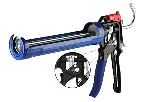 WORKPRO Pistolet à Calfeutrer Silicone en Métal avec 2 Modes de Rapport de Poussée, Transmission de Force 9:1 et 18:1, Pistolet à Cartouche pour Cartouches de Silicone et d'Adhésif de 295ml