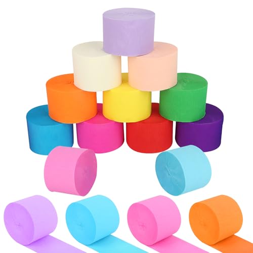 KILDOWS 12 Rouleaux Papier Crépon Coloré, 4.5cm x 25m Serpentins en Papier Crépon Papier Crêpe Multicolores Bande Crepon Bandes Décoratif pour Bricolage Mariage Anniversaire Fête Décoration