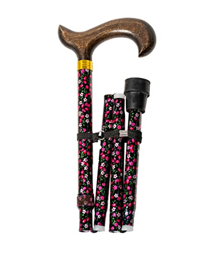 Béquille support en aluminium pliable, finition fleurs et poignée en bois, hauteur réglable 84-92 cm (602F)