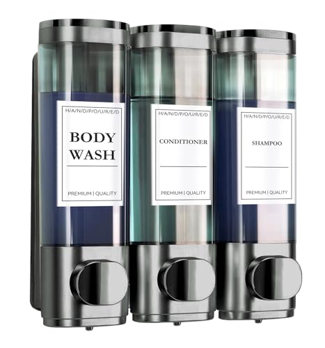 Dhnvcud 3 X 300ML Distributeur Gel Douche Mural, 3 en 1 Distributeur Savon Liquide Mural sans Percage, pour Lavabo, Salle De Bain, Gel Douche, Shampooing, Lotion Cuisine Et Salle De Bain