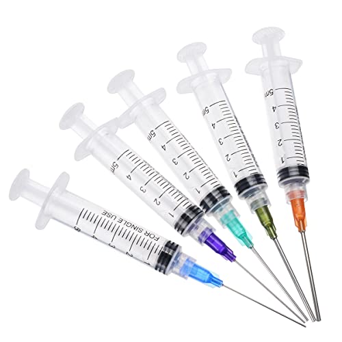 Luer Lock Lot de 5 seringues en plastique avec pointe émoussée en plastique de 3,8 cm pour colle liquide et encre 5 ml