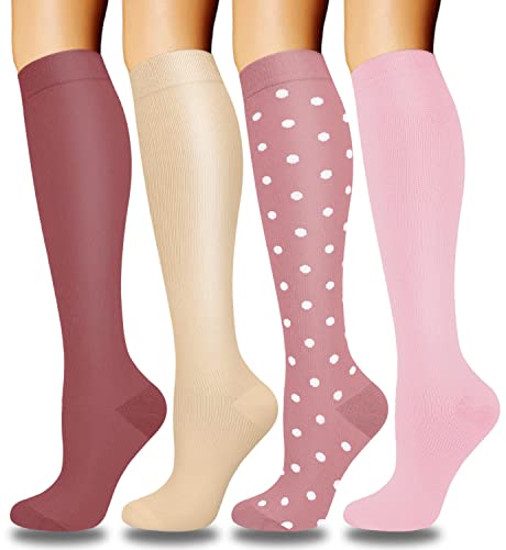 ACTINPUT Bas de Contention Femme et Homme，4 Paires Chaussettes de Compression pour Sportive, Cyclisme, Voyage en Avion, Course à pied, de Grossesse，de Vol et de Voyage