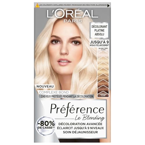 L’ORÉAL PARIS - Kit de Décoloration Blond Platine Absolu - Complexe Bond Protecteur - Cheveux Moins Cassants - Soin Déjaunisseur - Enrichi en Acide Citrique & Glycine - Préférence Le Blonding