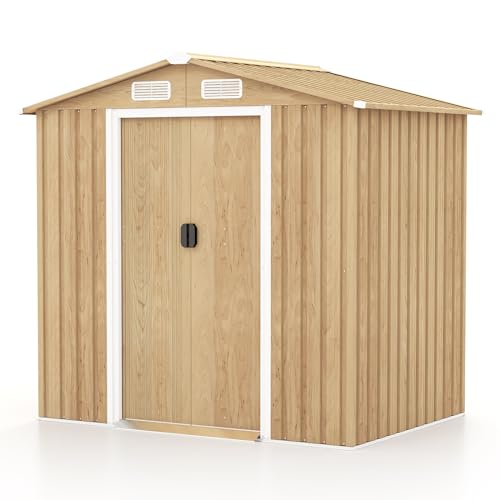 COSTWAY Abri de Jardin 2.3㎡ en Acier Galvanisé Anti-UV, 196 x 142 x 186 cm, Cabane de Jardin Exterieur 3.7m³ avec Porte Coulissante, Rampe, 4 Trous d’Aération, 2 Gants Inclus