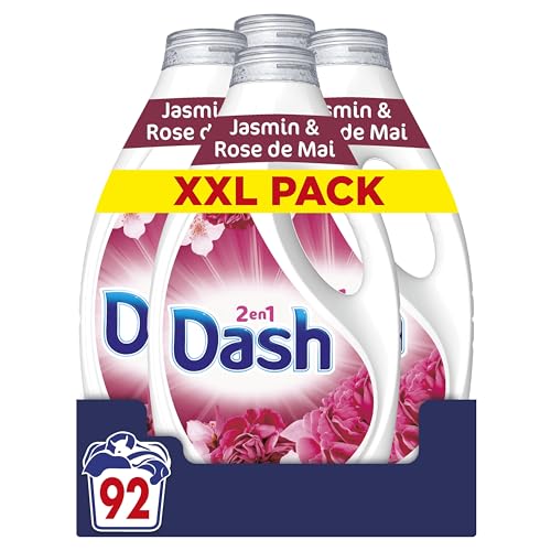 Dash 2en1 Lessive Liquide 92 Lavages, Jasmin et Rose de Mai, avec 3 SEMAINES DE FRAÎCHEUR* et Lenor, Fabriquée En France, Dash 2in1