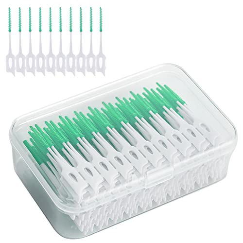 ILantule 200 Pièces Bâtonnet Interdentaire,Bâton de Fil Dentaire,Brossettes interdentaires Soft Silicone Brosse à dents(Vert)