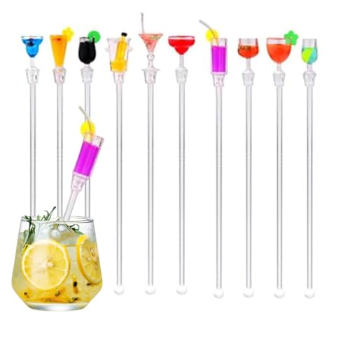 Bâtonnets de Cocktail, 10 Pièces Agitateurs à Cocktail Acrylique Réutilisables Cuillères à Cocktail Coloré Agitateurs de Boissons,pour Le Café Cocktails Jus de Fruits Mélangeurs(23cm)