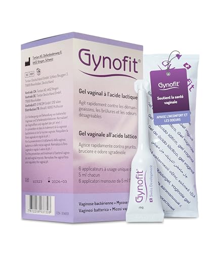Gynofit Gel vaginal à l'acide lactique - Équilibre le pH pour un vagin sain - Prévient les prurit, les brûlures et les odeurs - Traite et prévient les infections vaginales (6 applicateurs jetables)