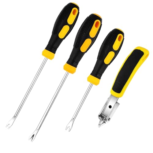 Labmilon 4 Pièces Arrache Agrafeuse Tapissier, Arrache-clous, Extracteur de Clous, Arrache Agrafe, Décapant d'agrafes de Rembourrage, Agrafeuses Dissolvant d'ongles avec Outil D'extraction de Pointes
