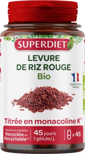 SUPERDIET - LEVURE DE RIZ ROUGE - Bio - Végan - Titrée en monacoline K - Fabrication française - 45 gélules