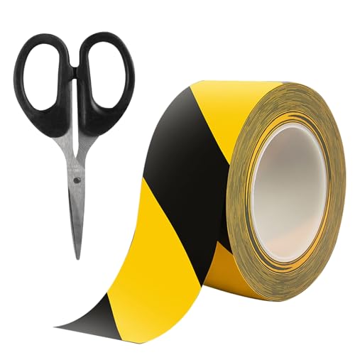 Ruban Adhésif de Signalisation, Ruban Adhésif de Danger Noir et Jaune, 33 m x 5 cm Ruban de Marquage au Sol, Bande Adhésive pour Sécurité étanche, Rouleaux Ruban Adhésif de Sécurité Extérieur