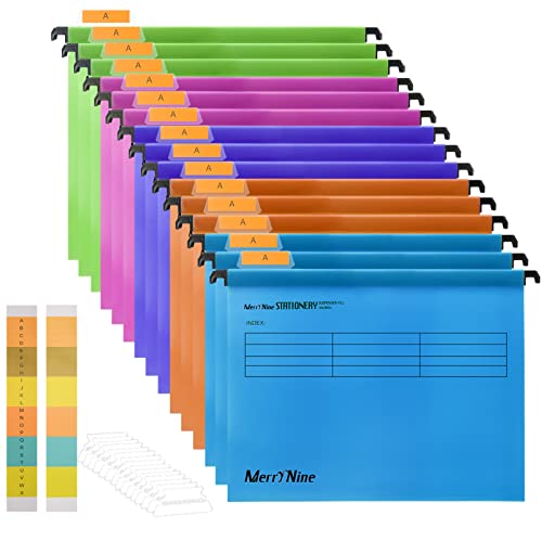 MerryNine Lot de 15 dossiers suspendus en polypropylène avec onglets et inserts de carte pour l'école, la maison, le travail et le bureau