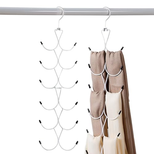 1 Lot de Cintre Foulard,Organisateur D'écharpes avec 12 Crochets,Cintre Porte Cravate pour Garde-Robe,Organisateur de Placard Peu Encombrant pour Foulards,Châle,Ceinture,Cravate (Blanc)