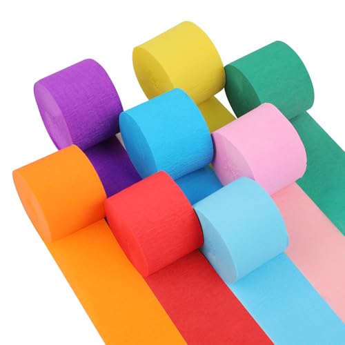 8 Rouleaux de Papier Crépon Coloré, Bande Décorative en Papier Crépon, Serpentins Multicolores pour Mariage, Carnaval, Événements Festifs et Projets Créatifs, Rubans 4,5 cm x 25 m