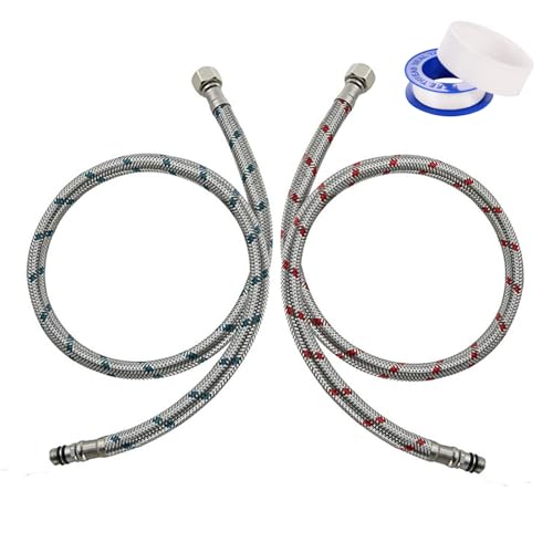 2 Pièces Tuyaux de Raccordement Flexibles Robinets G3/8 x M10 80cm, Flexibles Robinets Tressé en Acier Inoxydable avec Ruban D'étanchéité Tuyau de Raccordement pour Cuisine Douchette Evier