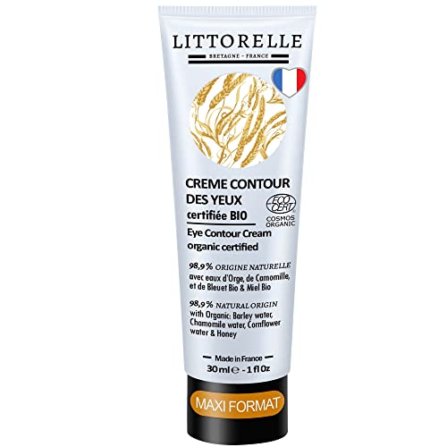 Crème Contour des Yeux Maxi Format 30 ml- Made in France - Certifiée Bio - 99% Origine Naturelle à l’eau d’Orge, Bleuet et Camomille Bio – Soin Yeux Anti Cernes, Poches, Anti Rides