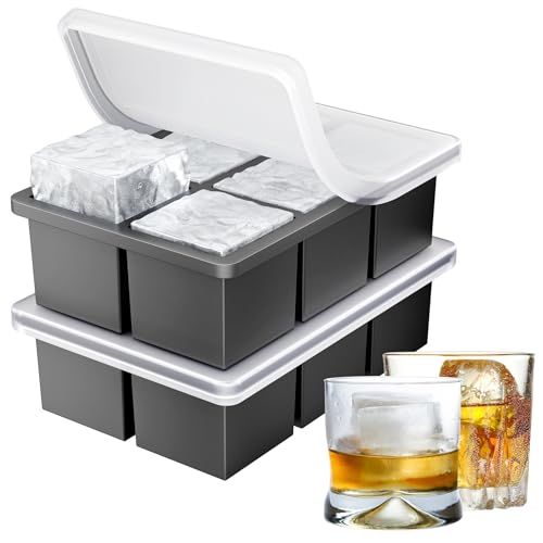 Ankway Bac a Glacon Lot de 2, Grands Moule Glacon Silicone avec Couvercle, Sans BPA, Empilables et Lavable au lave-vaisselle, pour Whisky, Cocktails, Bière, Vin, Collations et Boissons Réfrigérées