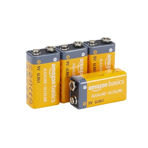 Amazon Basics Lot de 4 piles alcalines 9 V, 9V/6LR61, durée de conservation de 5 ans, pour détecteur de fumée/CO, électroniques et audio