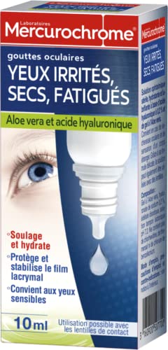 MERCUROCHOME - Gouttes Oculaires Yeux - Yeux Irrités, Secs, Fatigués - Soulage et Hydrate - Protège et Stabilise le film lacrymal -Utilisation possible avec les lentilles de contact