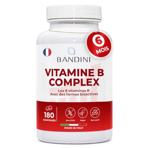 Bandini® Vitamine B Complex | 180 Comprimés vegan - Vitamines du complexe B bioactives et à haute absorption - Forme bioactive Quatrefolic® : B1, B2, B3, B5, B6, B8, B9, B12 | Fatigue et immunité