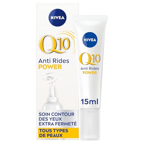 NIVEA Q10 Power Soin Contour des Yeux (1x15 ml), crème anti rides yeux enrichie en Q10 pur & Acide Hyaluronique, soin anti-âge anti-cernes booster de collagène, crème hydratante tous types de peaux