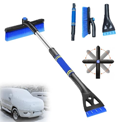 FYZSJWL Balais à Neige avec Rotation à 360,Grattoir à Neige avec Brosse,Raclette Brosse à Neige Voiture,Grattoir à Glace avec Balai,74 Cm de Longueur avec Une Poignée AntidéRapante et Isolante