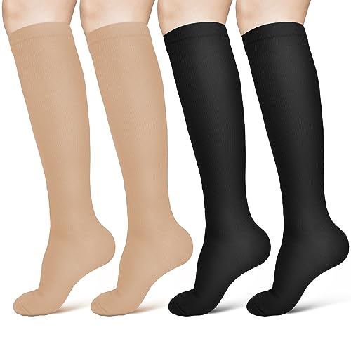 ACWOO Chaussettes de Compression, 2 Paires 15-20 mmHg Bas de Contention pour Femmes et Hommes, Chaussettes de Compression, entorse de la cheville