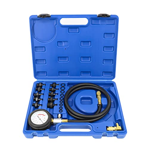 FreeTec Testeurs de Pression d'Huile, 140psi 10bar Manometre Pression Huile Moteur, Kit Outil Pression Huile Mano Pression Huile pour Voiture Camion et Tracteur (Bleu)