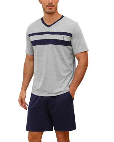 Nieery Pyjama Court Homme avec col en V Ensemble Comprenant Un Pyjama à Manches Courtes avec col en V et Un Shorty Shorty avec Poche, idéal pour la Nuit Pyjama drôle avec Poche pour Homme