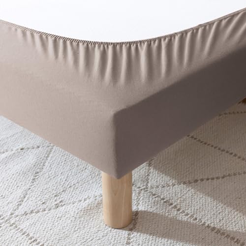Cache-sommier 140x190 Taupe – 100% Coton Jersey Extensible – Doux, Résistant, Facile à Installer – Oeko-TEX – pour sommier de 15 à 30 cm