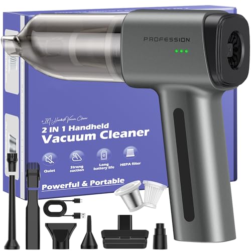 Bemkia Aspirateur Voiture Puissant sans Fil | 28000Pa Mini Aspirateur à Main sans Fil Ultra-Puissant Maison Animaux USB-C (Gris)