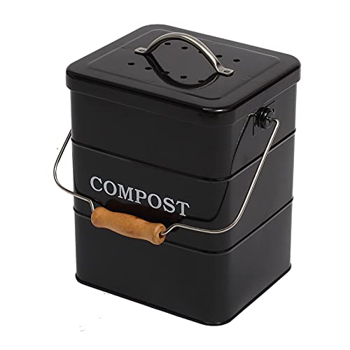 ayacatz Poubelle à Compost en Acier au Carbone pour comptoir de Cuisine, 6 L Seau à Compost avec Couvercle,Poubelle Compost Cuisine Comprend Un Filtre à Charbon–Noir