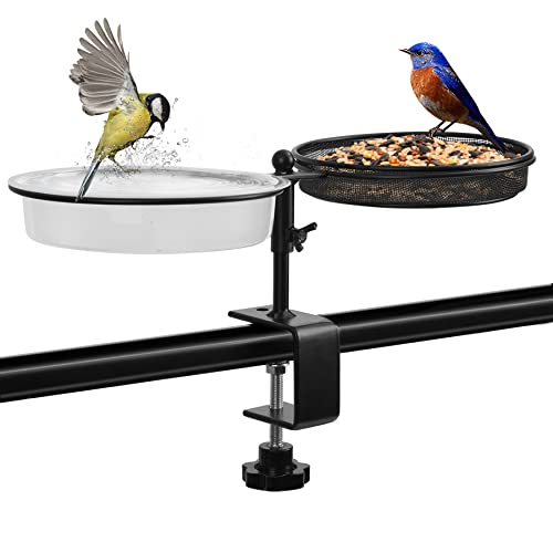 Mangeoire pour Oiseaux 2 en 1 avec Distributeur de Nourriture pour Oiseaux, Abreuvoir d'eau pour Oiseaux, mangeoire à Oiseaux pour Balcon, terrasses, Jardin