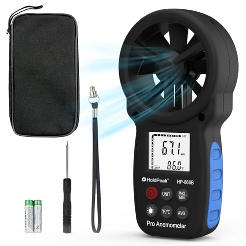 HoldPeak Anémomètre Portable, Anémomètre Numérique Haute Précision, Mesure la Vitesse du Vent, la Température, pour VMC, Extérieur, Drones HP-866B