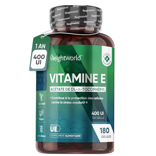 Vitamine E Gélule - 180 Gélules Vegan (1 An) - 1 Gélule/2 Jours - Antioxydant Puissant DL Alpha Tocophérol Haute Absorption - Contribue à la Protection des Cellules Contre le Stress Oxydatif