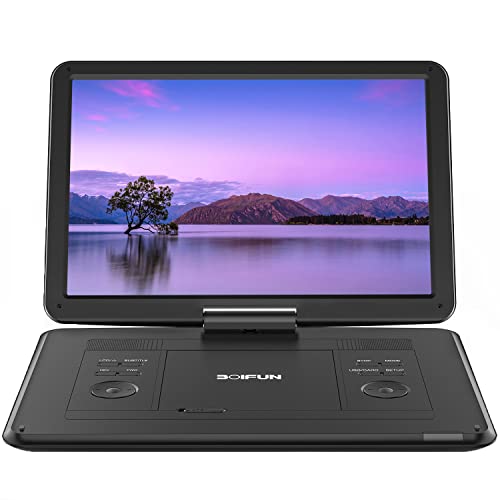 Lecteur DVD Portable 17,5' avec Grand écran HD 15,6', Batterie Rechargeable 6 Heures, Prise en Charge USB/Carte SD/synchronisation TV et Plusieurs formats de Disque, Haut-Parleur à Volume élevé, Noir
