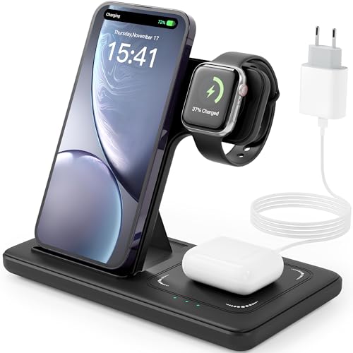Chargeur Induction 3 en 1 for iPhone 15/14/13/12/Pro/Max/Plus, Apple Watch Ultra 9/8/7/6/5/4/3/2/SE, AirPods Pro 3/2, Station de Charge, Chargeur sans Fil LUOATIP