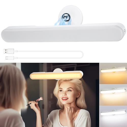 Rinfency Sans Fil Miroir Coiffeuse Led Pour Miroir, Rechargeable 4000 mAh Lumiere Coiffeuse Lampe, Autocollant Lumière Coiffeuse Pivotant à 360° Amovible et Portable