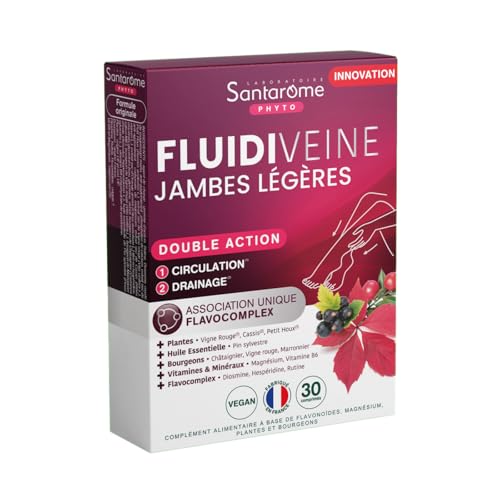 Santarome - Fluidiveine Jambes Légères - Complément alimentaire Circulation & Drainage - A base de flavonoïdes & Plantes - France - 1 mois