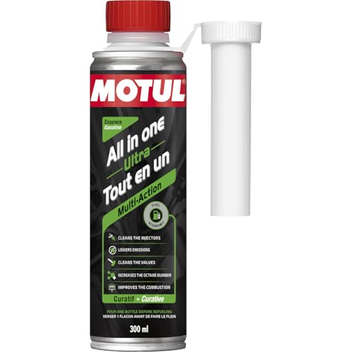 Motul - Additif Tout En Un Multi-Action Essence - Nettoyant Injecteur et Carburateur Curatif - Réduction Consommation et Émissions - Idéal Avant Contrôle Technique - All In One Ultra Gasoline - 300 ml
