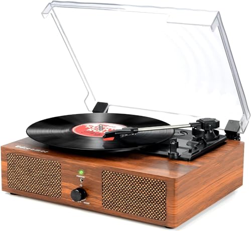 Udreamer Platine Vinyle, Tourne-Disque avec Haut-parleurs intégrés et entraînement par Courroie Bluetooth, phonographe Vintage avec 3 Vitesses Bois Marron