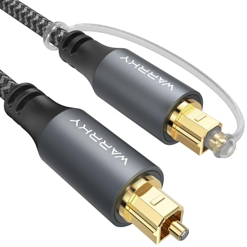 WARRKY Câble Optique Audio, 1.8m Câble Optique [Nylon Tressé, Plaqué Or] Toslink pour Home Cinema, Barre de Son, TV, Samsung, Bose, LG, Sony, Sonos, PS4, Xbox